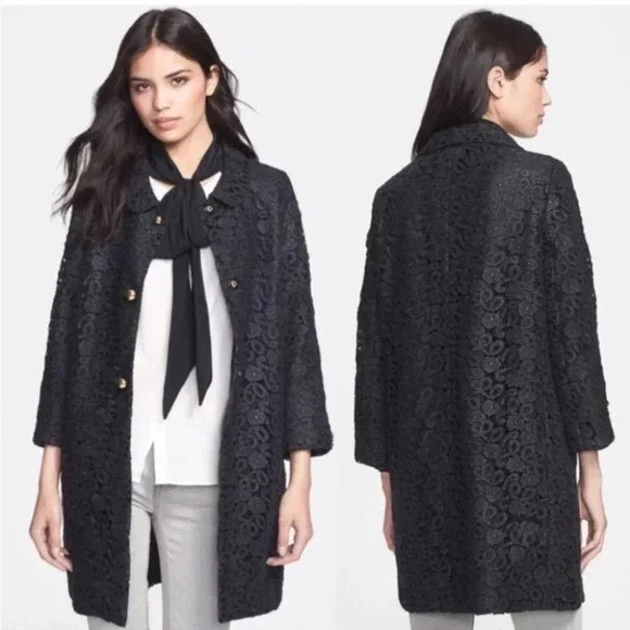 Kate Spade Lace Franny Coat Jacket 3/4 Sleeve Formal All That Glitters Gold Det.